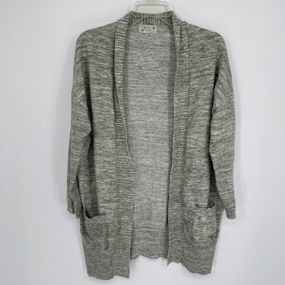 Poof Apparel Womens Y2K Gray Space Dye Open Front Pocket Cardigan Sweater Size L